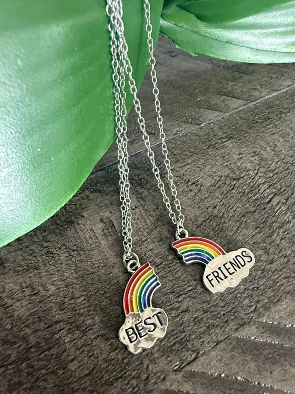 Best Friends Rainbow Pendant Necklace Set - Silver Tone